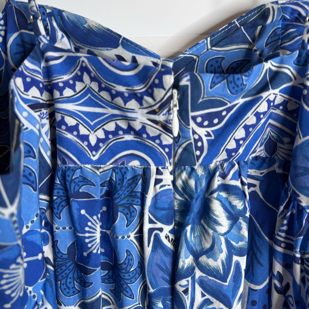 Farm Rio Women’s XL Tile Dream Sleeveless Maxi Dress Blue White Tropical 4164 - Picture 12 of 12